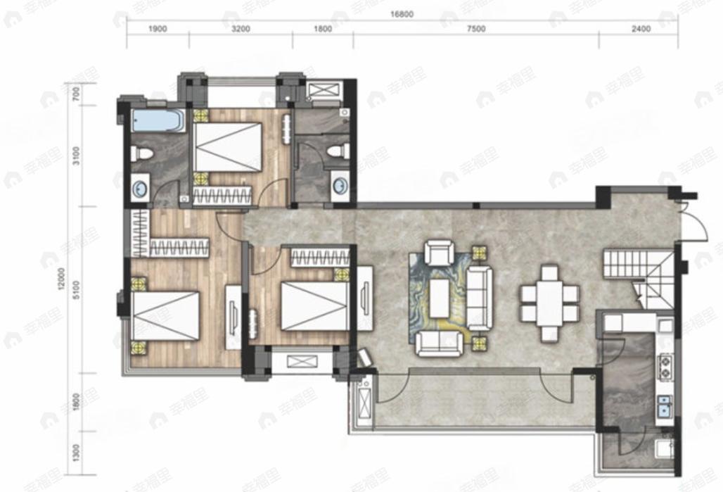 成都长虹天樾3室2厅2卫户型图
