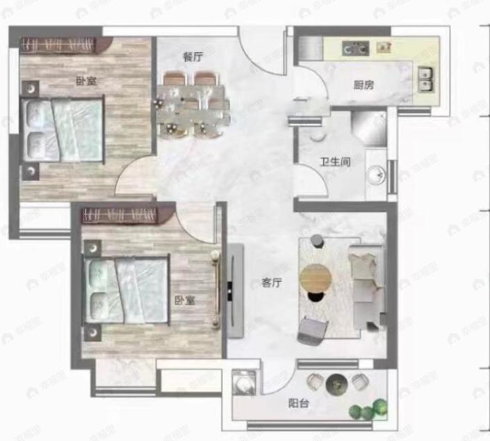 龙庭华府2室2厅1卫户型图