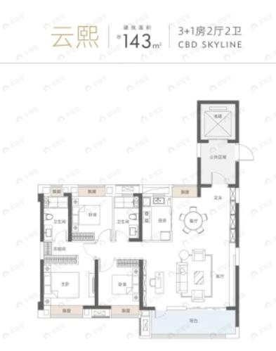武汉城建梦湖云著4室2厅2卫户型图