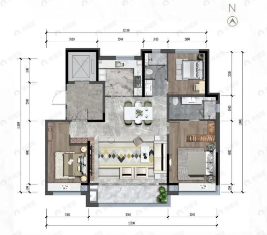 银丰云玺3室2厅2卫户型图
