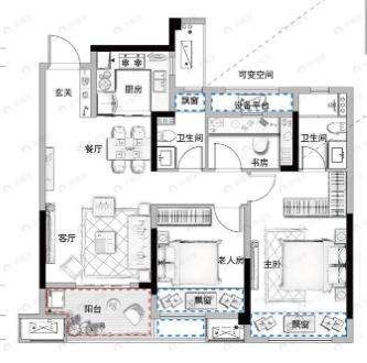 大家十里桃源3室2厅2卫户型图