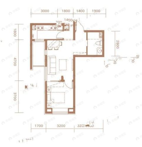 秦基诚园1室1厅1卫户型图