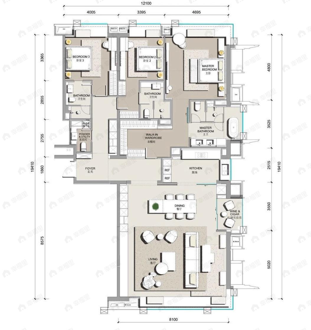 北京东直门8号3室2厅4卫户型图