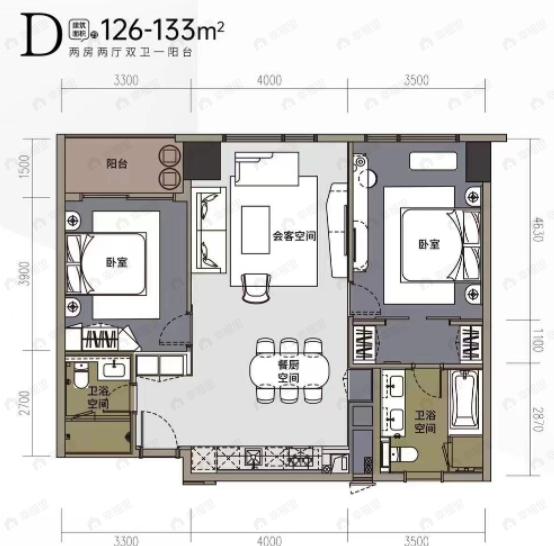 合景J3002室2厅2卫户型图