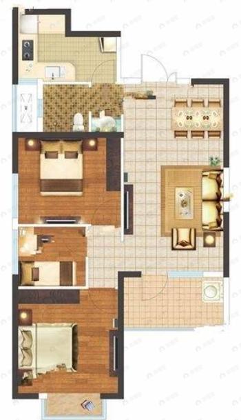 南国中心二期3室2厅1卫户型图