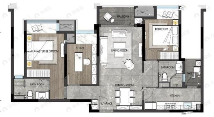 龙湖焕城3室2厅2卫户型图