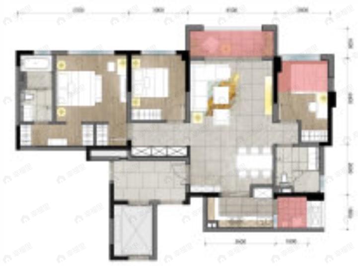 双楠悦天地3室2厅2卫户型图