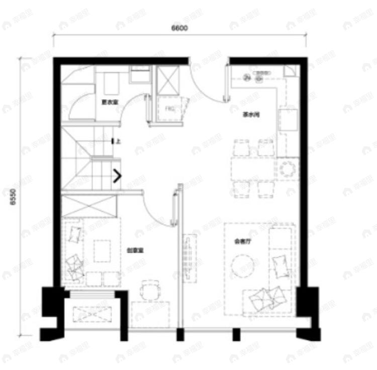 2室1厅建面74m²东|西户型图
