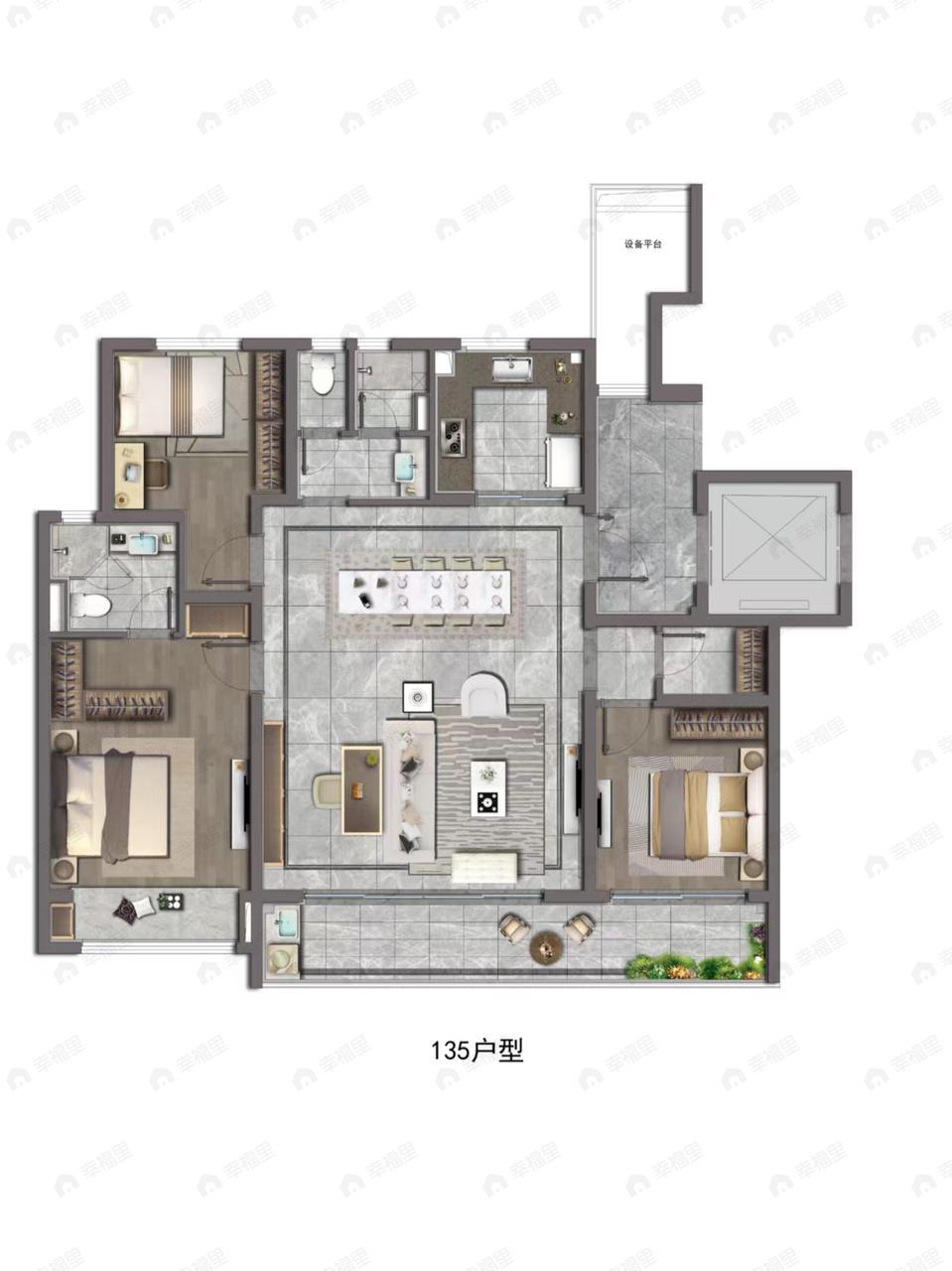 阳光城金科玖珑悦3室2厅2卫户型图