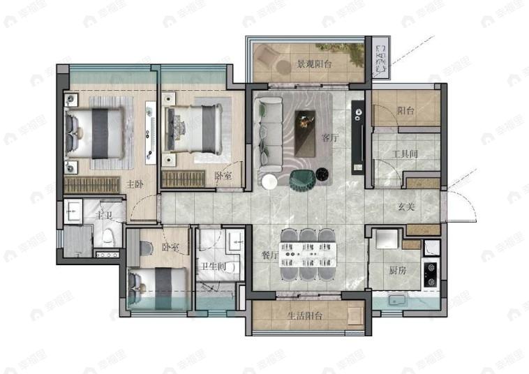 佳兆业广雅院3室2厅2卫户型图