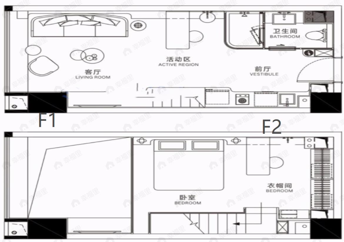 1室2厅1卫建面45平户型图