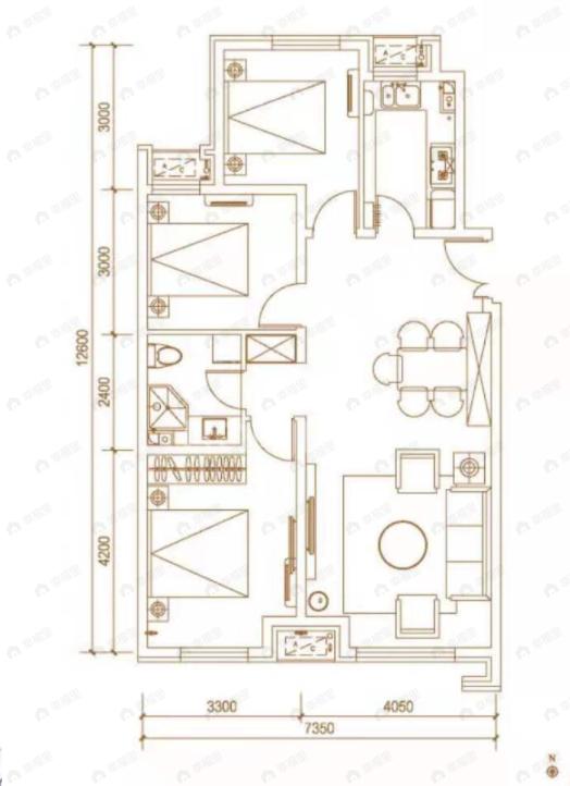 北科建水岸雁栖3室2厅1卫户型图