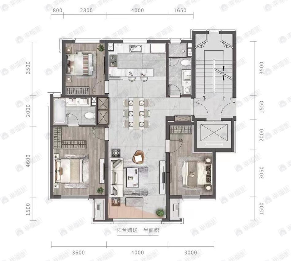 融创金地御璟壹號3室2厅2卫户型图