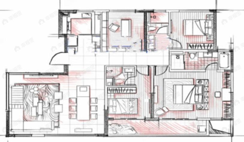 4室2厅3卫建面176平北|南户型图