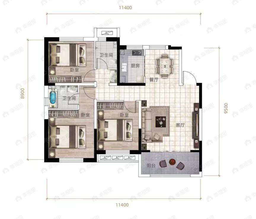 天立教育城3室2厅2卫户型图