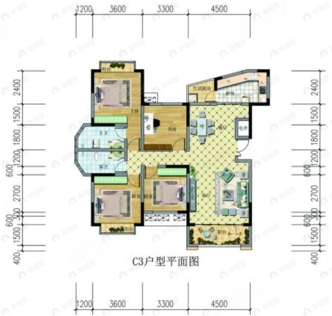 海德花园4室2厅2卫户型图