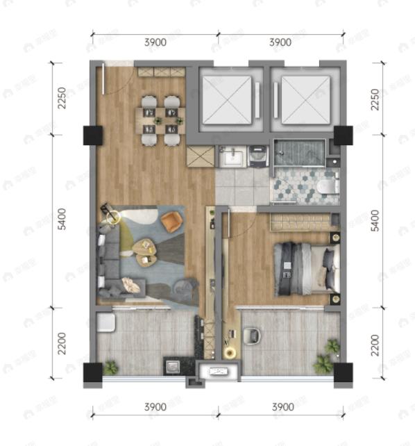 北大资源博雅1室2厅1卫户型图