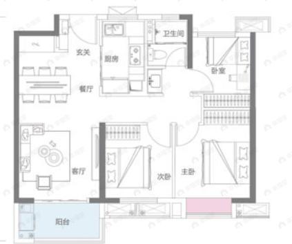 保利时光印象3室2厅1卫户型图