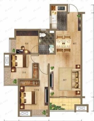 泓博朗诗悦府3室2厅1卫户型图
