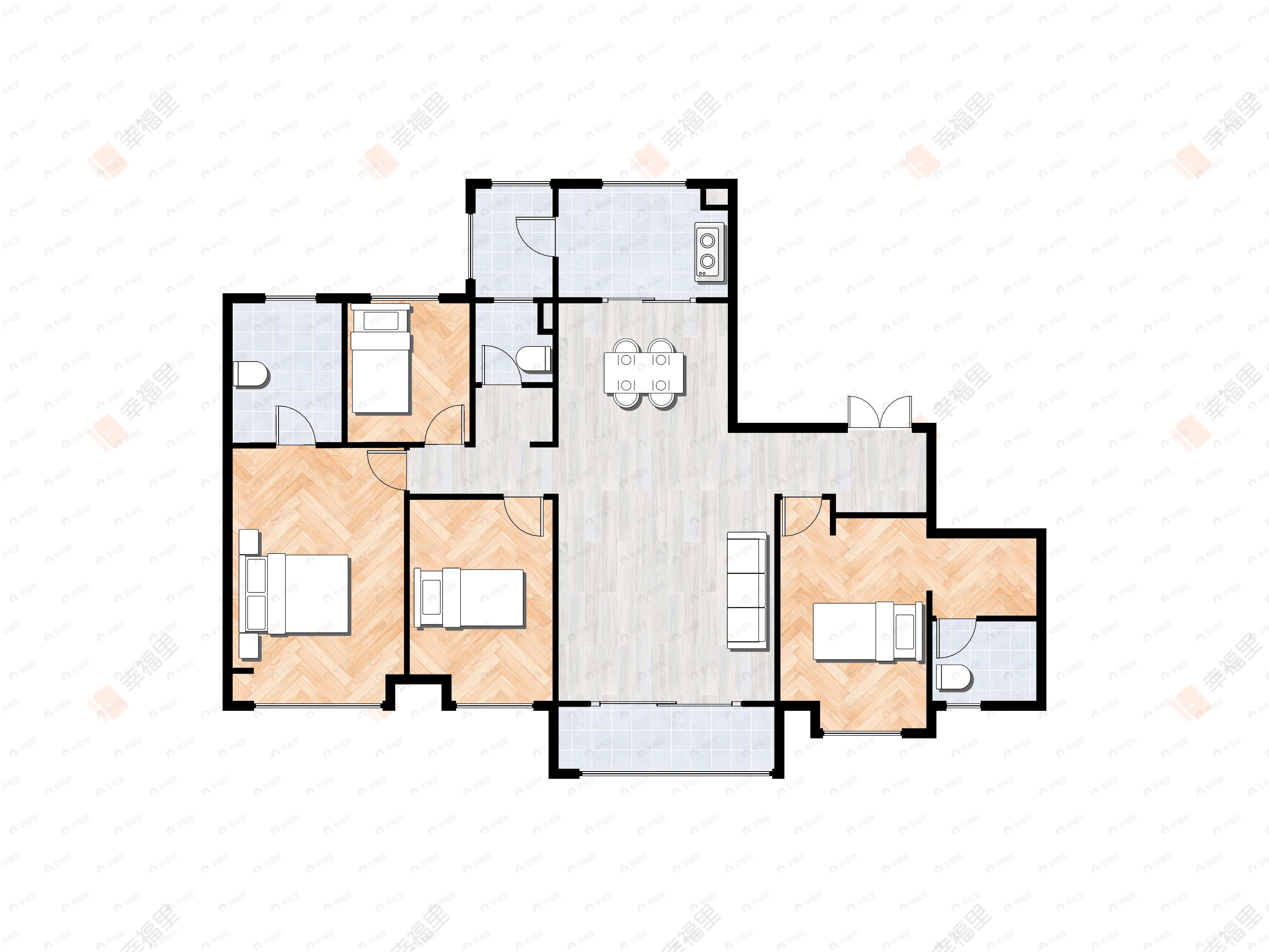 4室2厅3卫建面188平北|南户型图