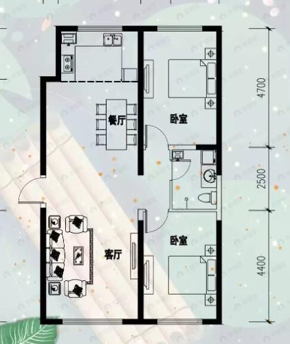 青福新城2室2厅1卫户型图