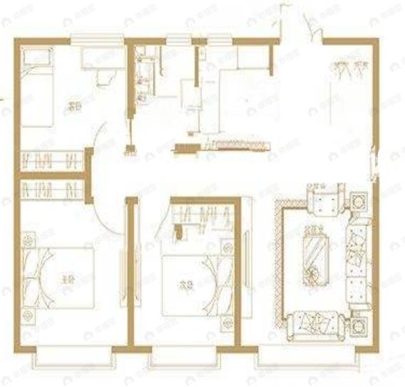 3室2厅1卫建面105平户型图