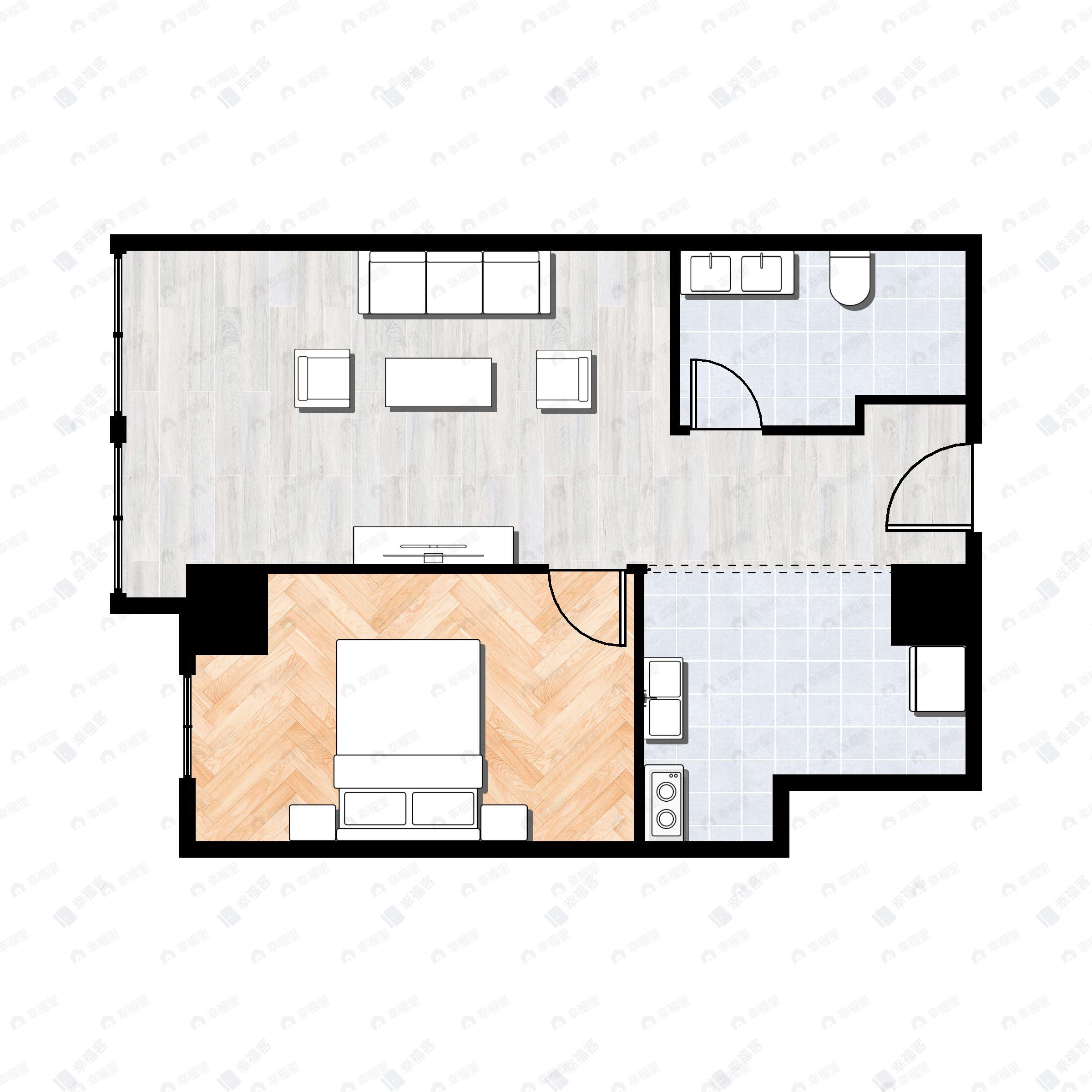 1室1厅1卫建面52m²西户型图