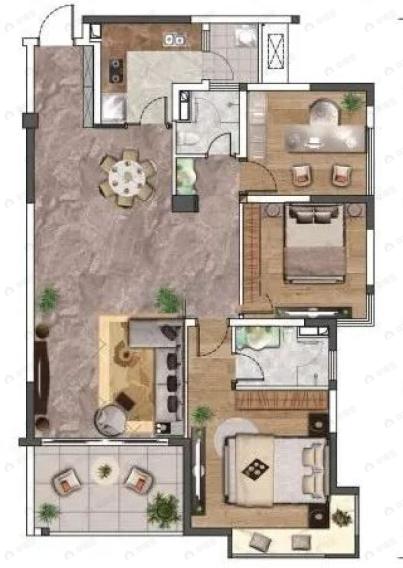 富国上邦3室2厅2卫户型图