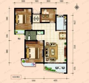 大运花园3室2厅1卫户型图