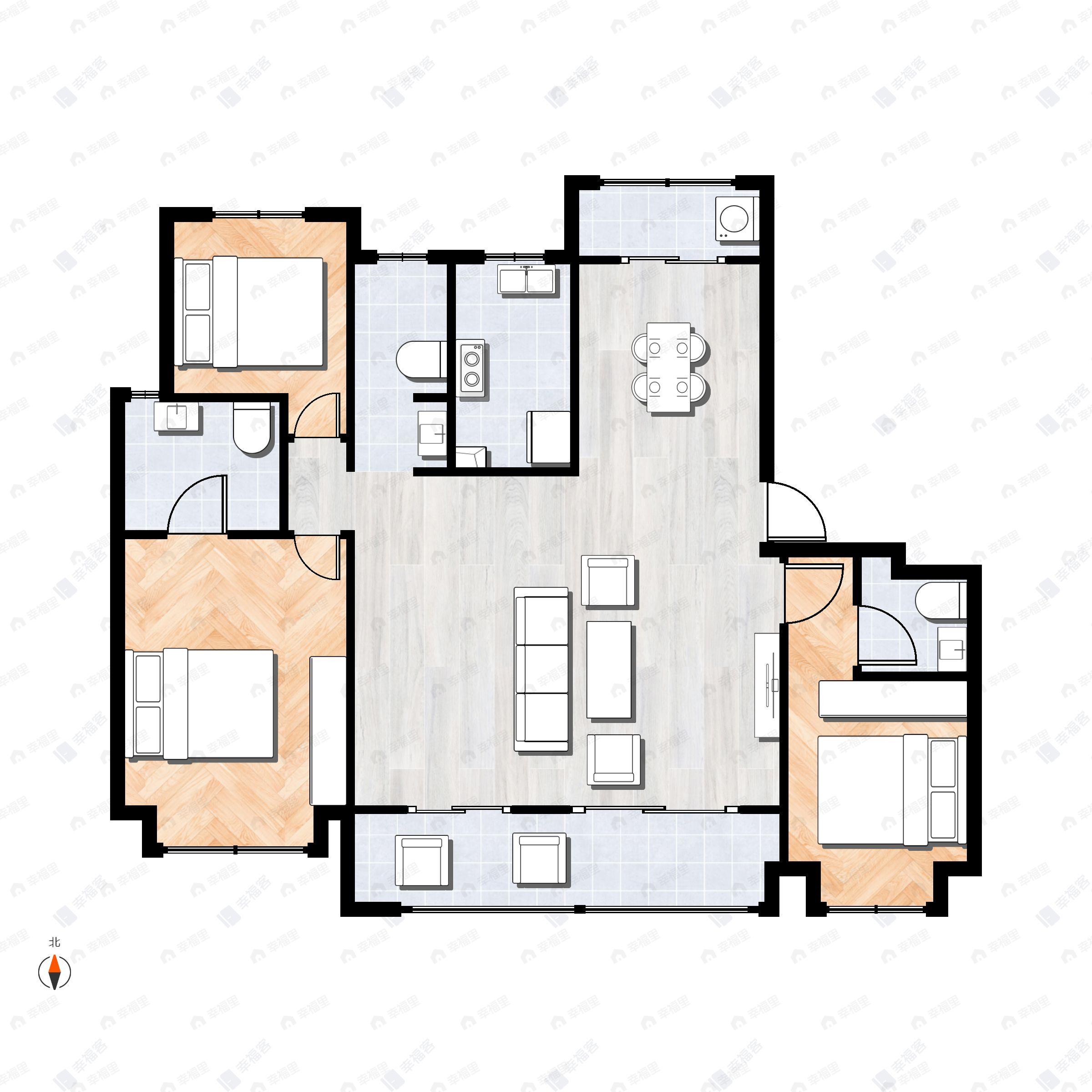 3室2厅3卫建面177平户型图