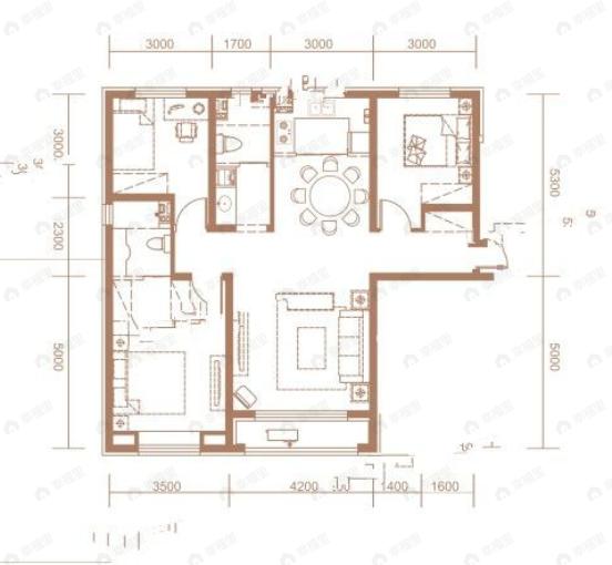 秦基诚园3室2厅2卫户型图
