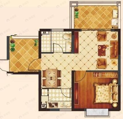 南国威尼斯城1室2厅1卫户型图