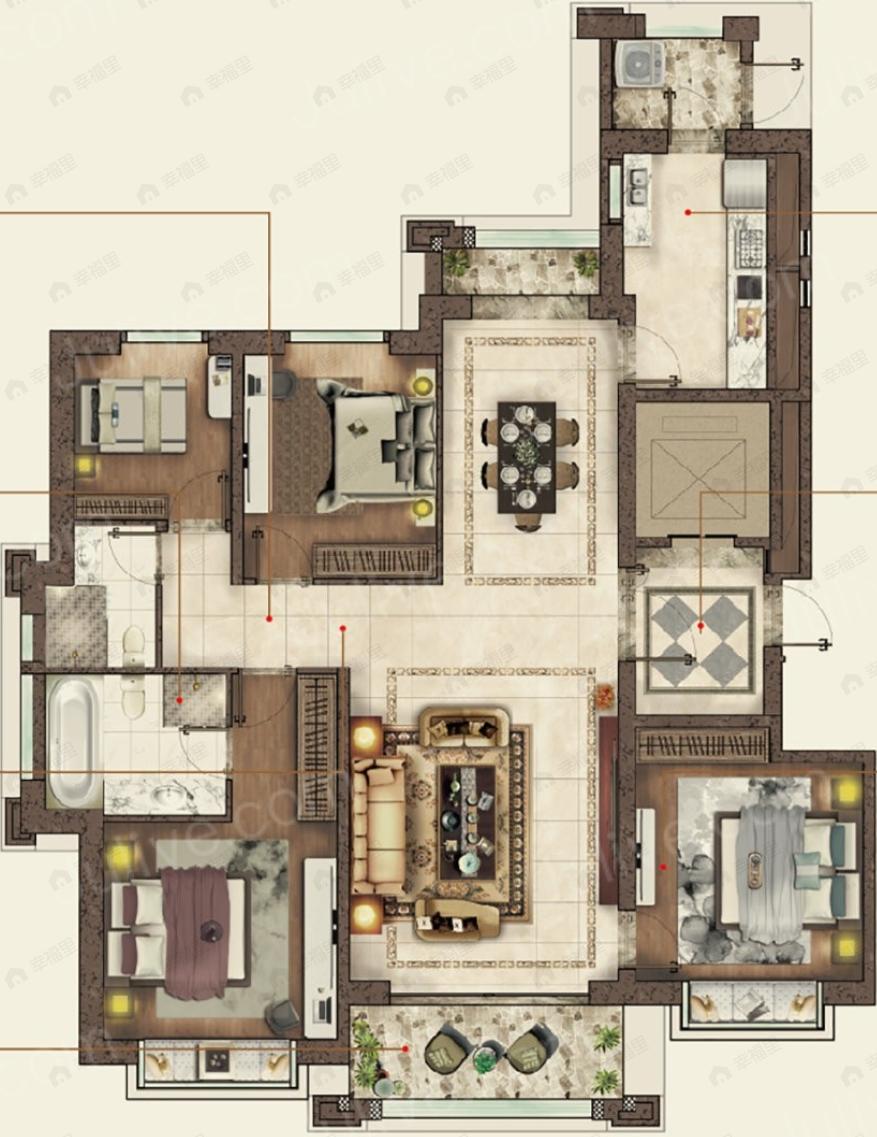 万达御湖壹号4室2厅2卫户型图