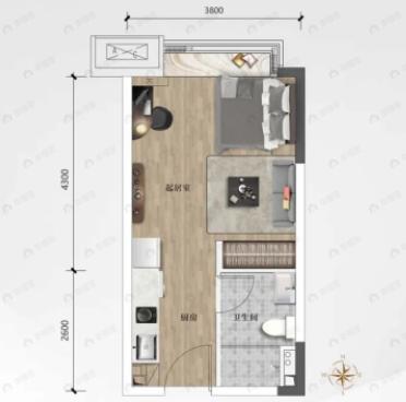 恒大金融广场1室1厅1卫户型图