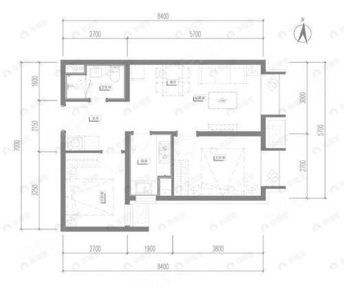 2室2厅1卫建面72平户型图