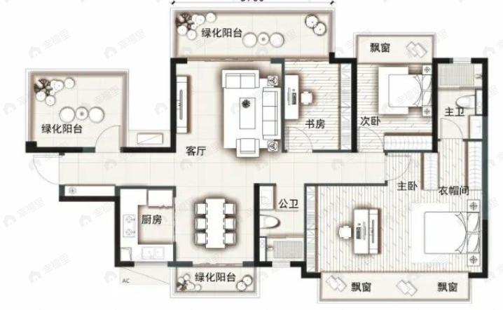 金地美域国际3室2厅2卫户型图