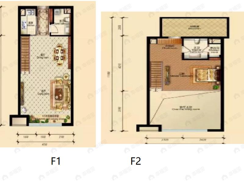 珠江四季悦城1室2厅2卫户型图