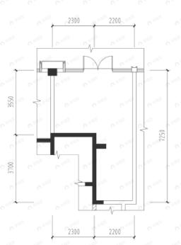 1室1厅建面25m²南|北户型图