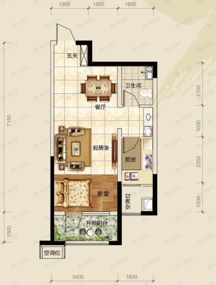 富力盛悦府1室2厅1卫户型图