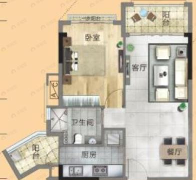 美林湖1室2厅1卫户型图