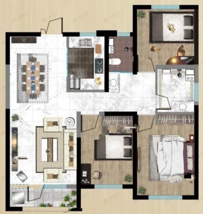 荣恒星宅3室2厅2卫户型图