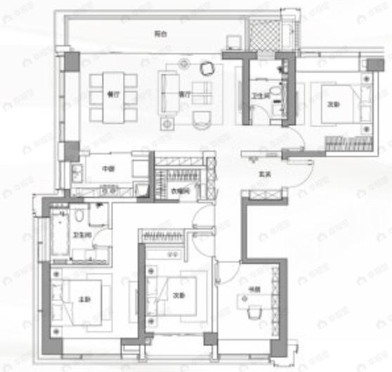 武汉平安幸福中心4室2厅2卫户型图