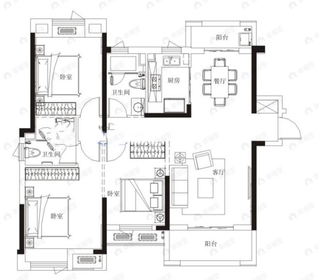 兰江公园里3室2厅2卫户型图