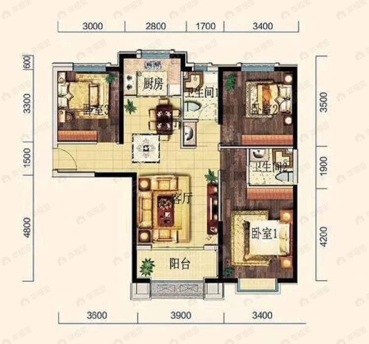 合兴嘉园3室2厅2卫户型图