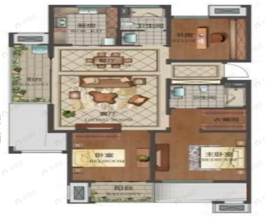 3室2厅2卫建面125平南户型图