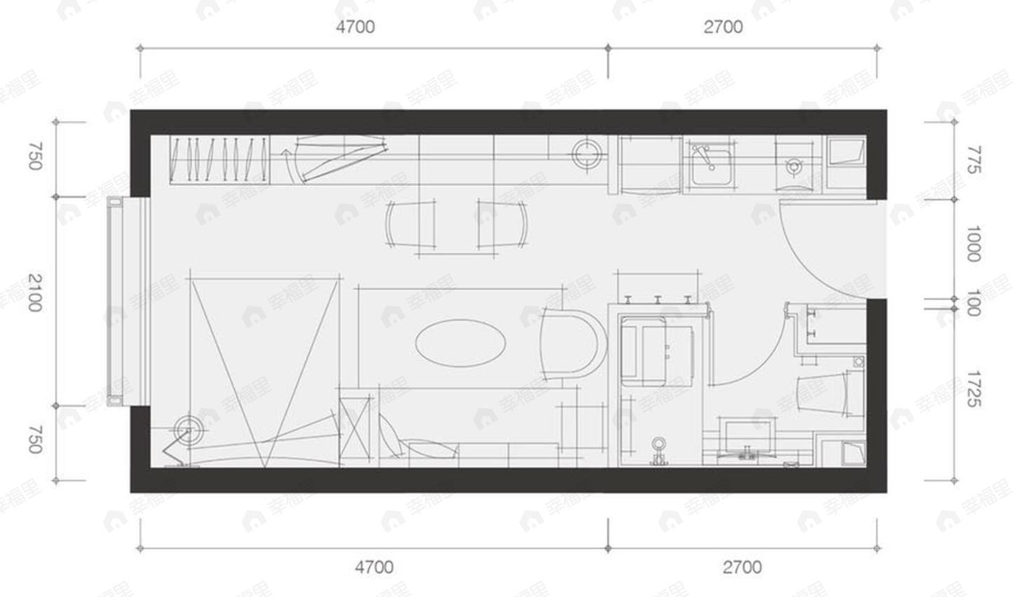 东亚尚品台湖1室1厅1卫户型图