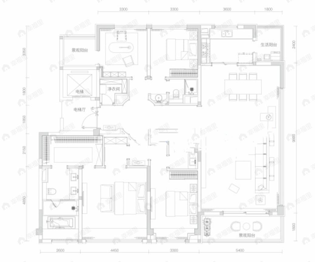 麓湖熙华天玺4室2厅3卫户型图