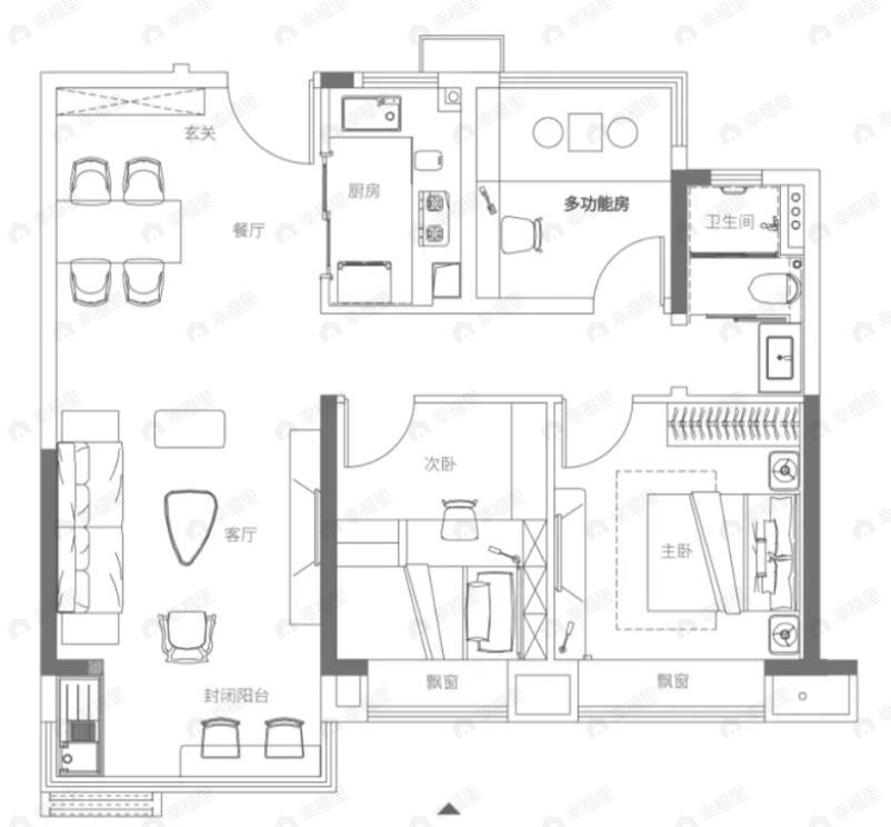 信园蓝庭3室2厅1卫户型图