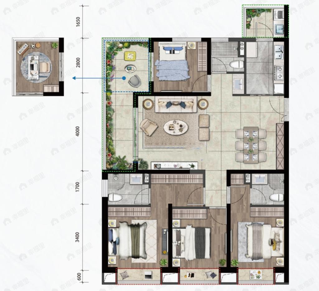 绿地东海岸桃李赋4室2厅3卫户型图