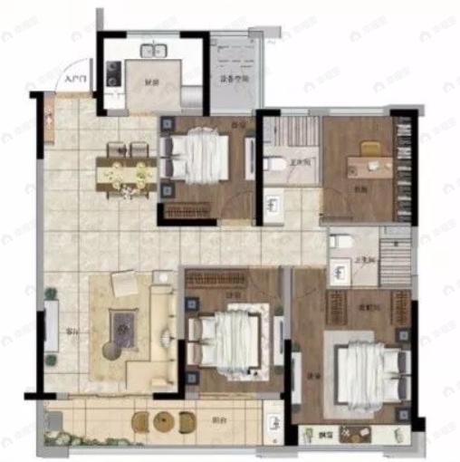 弘扬上坤西湖四季4室2厅2卫户型图